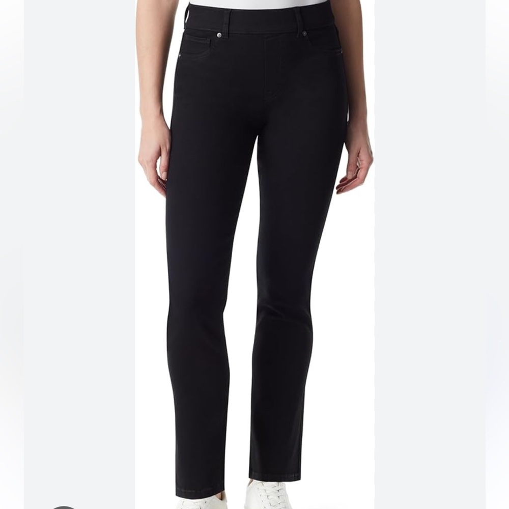Gloria Vanderbilt black high rise straight leg tummy control denim size 14